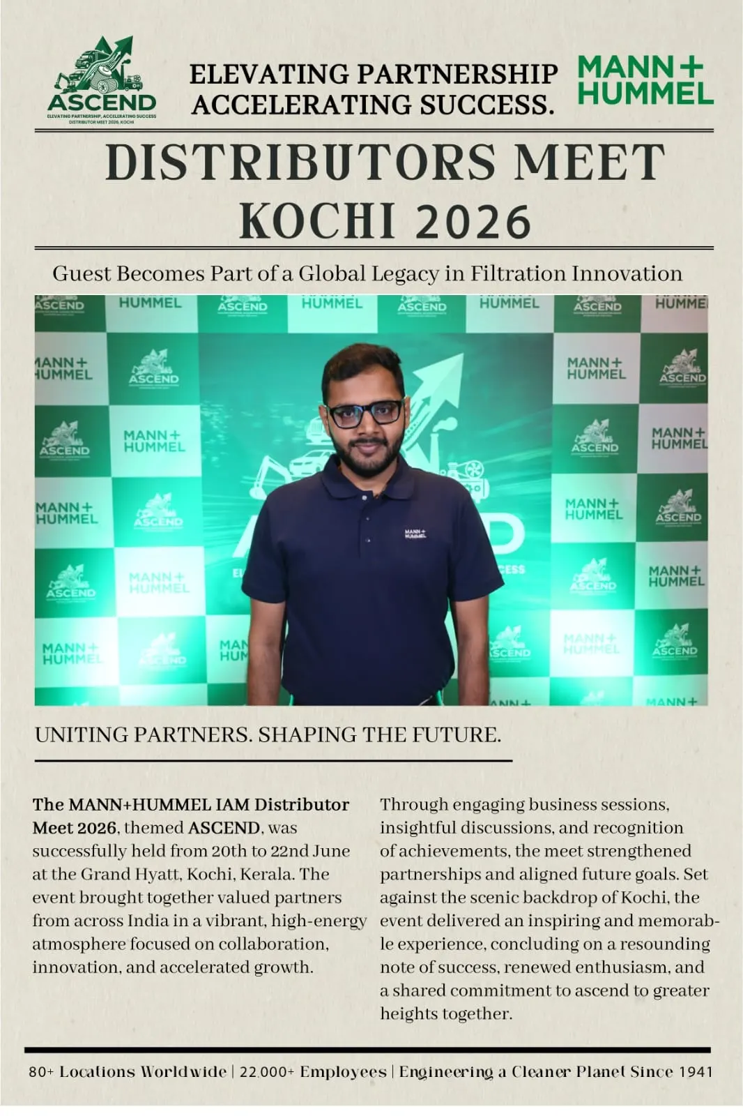 A G International at MANN+HUMMEL ASCEND Distributor Meet Kochi 2026 authorized industrial filter distributor Kolkata